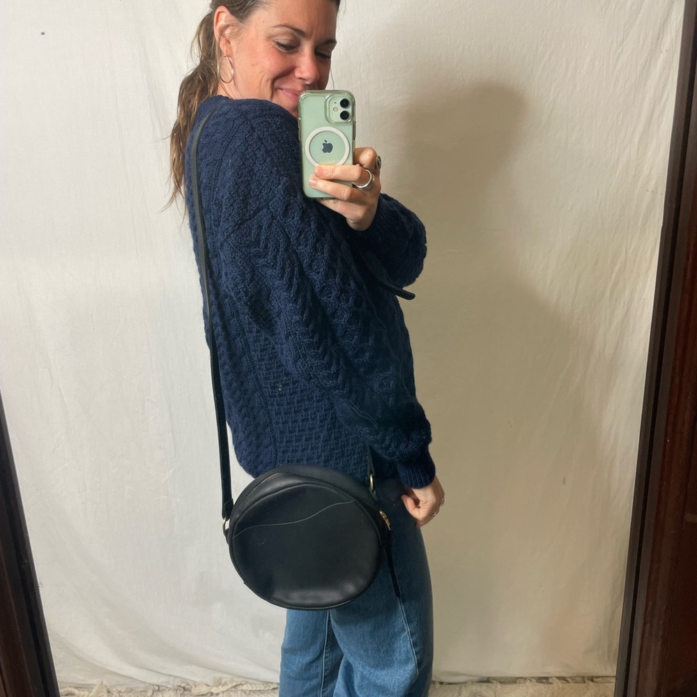 Portland Leather Goods black large circle crossbody purse